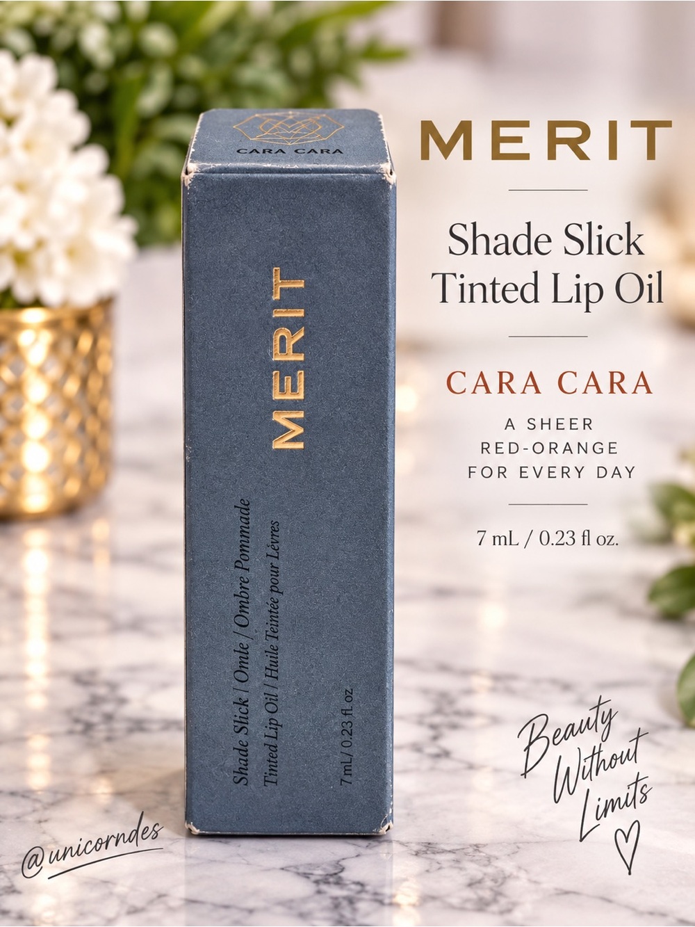 MERIT Shade Slick Tinted Lip Oil Cara Cara Sheer Red Orange Full Size 7mL